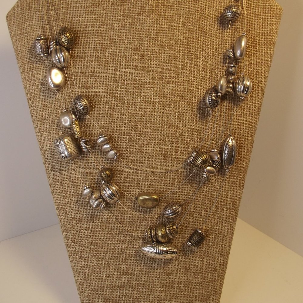 Chico's Multi Strand Illusion Necklace mixed metal